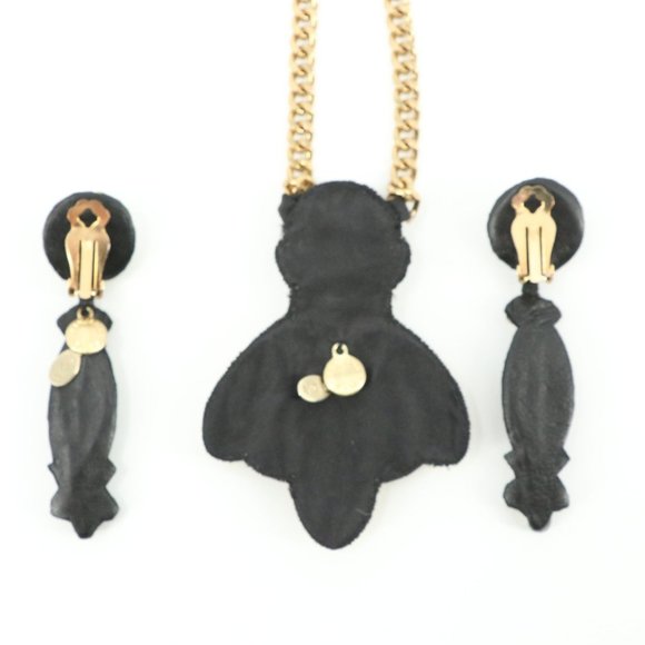 Ranjana Khan Labradorite Necklace Gold Tone Chain Clip On Earring Set - Picture 7 of 8